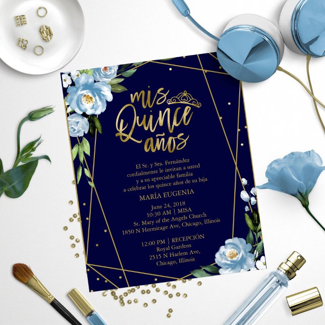 Convite de Quinceanera Orçamento Floral Azul Espan (Criador carregado)