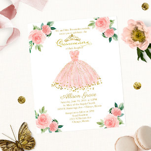 Convite de Quinceanera Orçamento Rosa Dourado