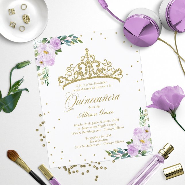 Convite de Quinceanera Orçamento Tiara Dourada Esp (Criador carregado)
