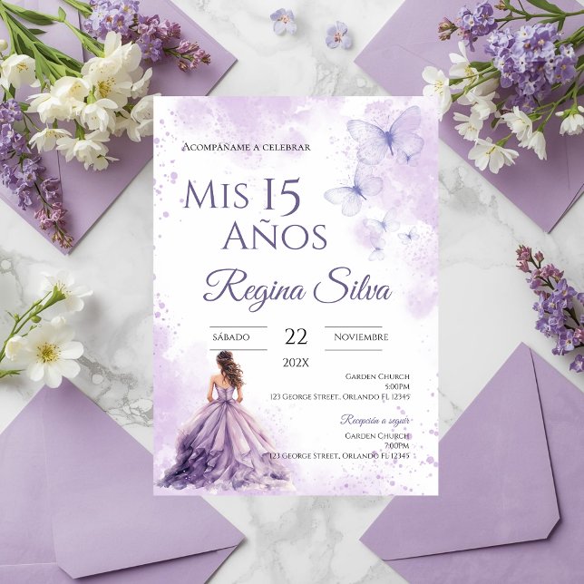 Convite de Quinceañera para Flores Roxas (Criador carregado)
