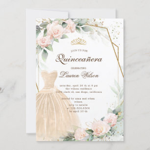 Convite de Quinceañera para ouro de eucalipto flor