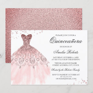 Convite de Quinceanera para vestir Dourado de Rosa
