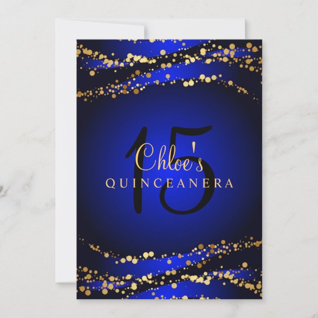 Convite de Quinceañera Poeira de Estrelas Azul e D (Frente)