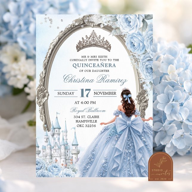 Convite de Quinceanera Princesa Azul Claro (Criador carregado)