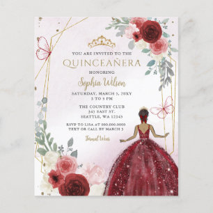 Convite de Quinceañera Princesa Bege Burgundy Econ