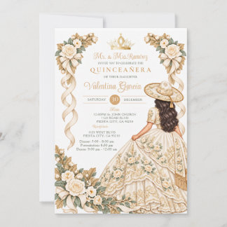 Convite de Quinceañera Princesa com Arco de Flores