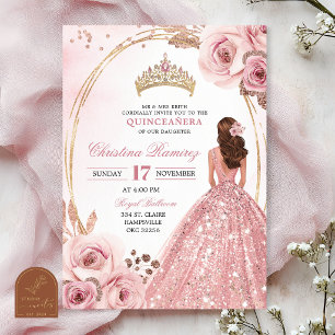 Convite de Quinceanera Princesa em Rose Gold