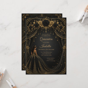 Convite de Quinceañera Princesa Ouro Preto Luxo