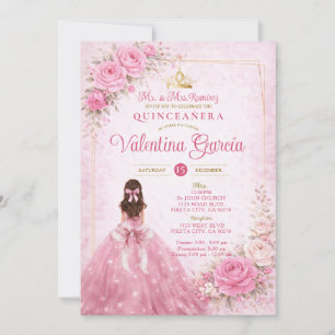 Convite de Quinceañera Princesa Rosa Floral