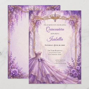 Convite de Quinceañera Princesa Roxo Luxo