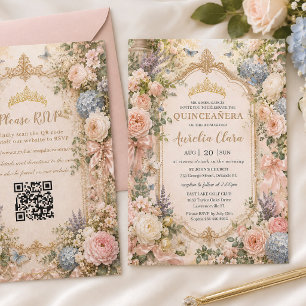 Convite de Quinceañera Regência Inglesa Floral Jar