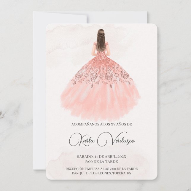 Convite de Quinceañera rosa (Frente)