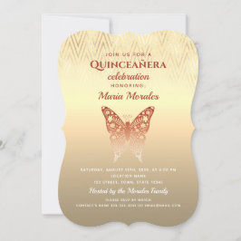 Convite de Quinceanera Rosa Dourado Brilhante
