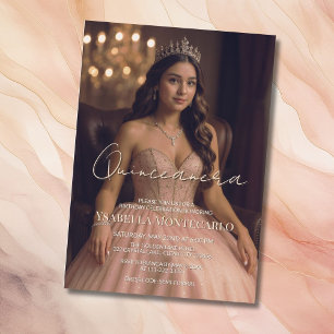 Convite de Quinceañera Rosa Elegante ou Dourado Ro