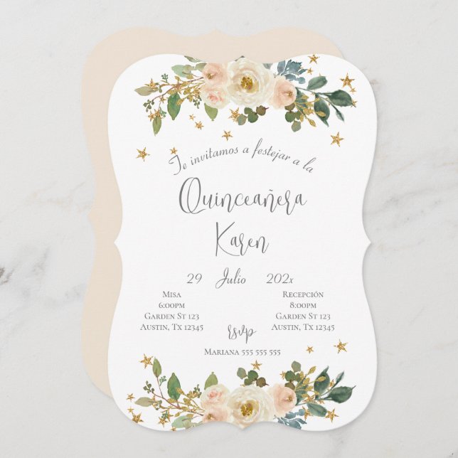 Convite de Quinceanera Rosa Esmagado (Frente/Verso)