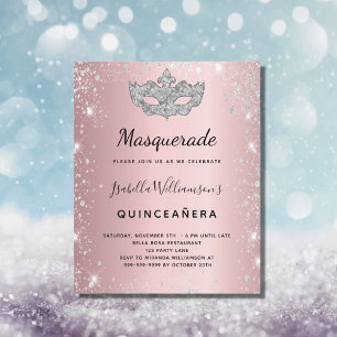 Convite de Quinceanera rosa prata para baile de má