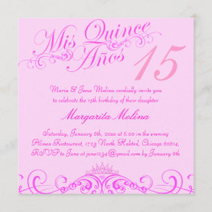 Convite de Quinceanera Rosa Princesa Tiara