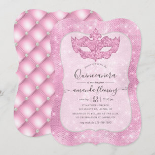 Convite de Quinceañera Rosa Vintage para Mascarada