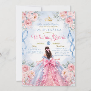 Convite de Quinceañera Rosas Azuis Rosa