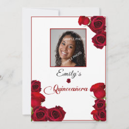 Convite de Quinceanera Rosas Vermelhas Bonitas