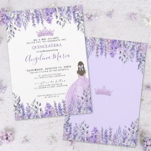 Convite de Quinceanera Roxo com Aquarela Floral