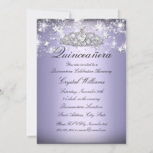 Convite de Quinceanera Tiara com Brilho Roxo & Est