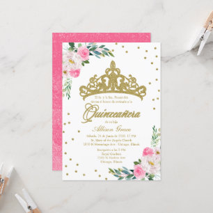 Convite de Quinceanera Tiara Dourada Espanhola Ros
