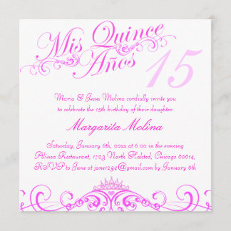 Convite de Quinceanera Tiara Princesa Rosa
