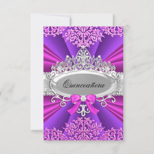 Convite de Quinceanera Tiara Rosa/Roxo & Damask