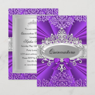 Convite de Quinceanera Tiara Roxa & Damasco