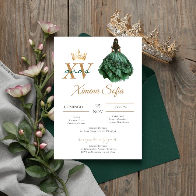 Convite de Quinceanera Verde Esmeralda (Criador carregado)