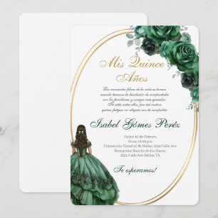 Convite de Quinceanera Verde Esmeralda em espanhol