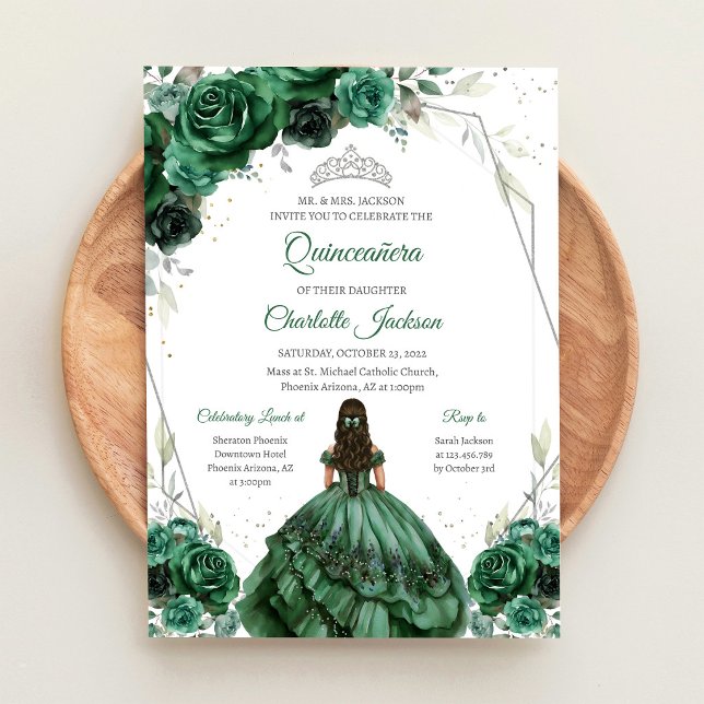 Convite de Quinceanera Verde Moderno (Criador carregado)