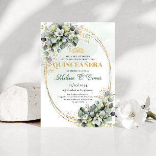 Convite de Quinceañera Verde Oliva em Aquarela