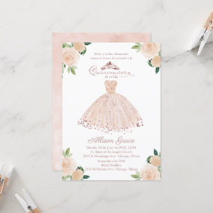 Convite de Quinceanera Vestido Rosa Espanhol Flora