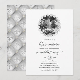 Convite de Quinceañera Vintage Preto e Branco