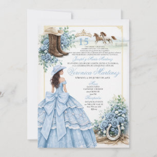 Convite de Quinceañera Western Azul Empoeirado