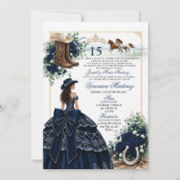 Convite de Quinceañera Western Azul-Marinho Espanh