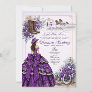 Convite de Quinceañera Western Roxo Cowgirl