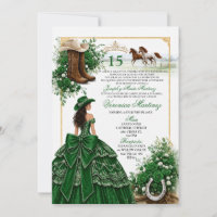 Convite de Quinceañera Western Verde Esmeralda Vaq