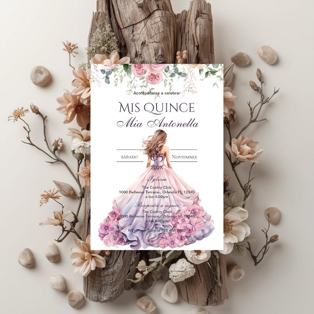 Convite de Quincenera em Espanhol BohoFloral (Criador carregado)