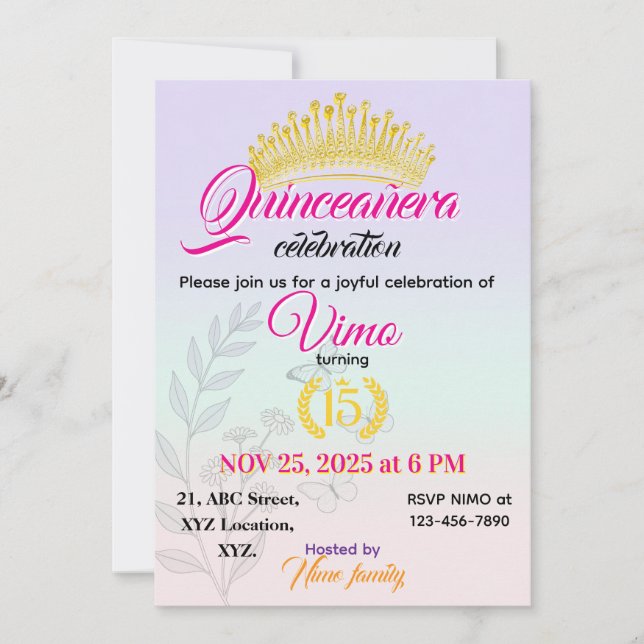 Convite de Quinze Anos Botânico em Pastel Elegante (Frente)