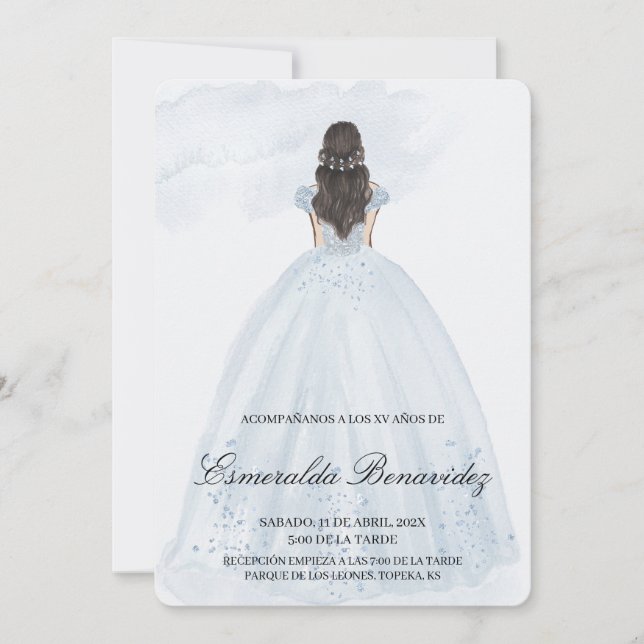 Convite de quinze anos com vestido azul claro (Frente)