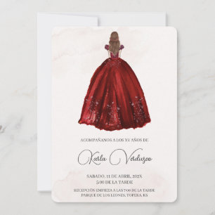 Convite de quinze anos com vestido vermelho