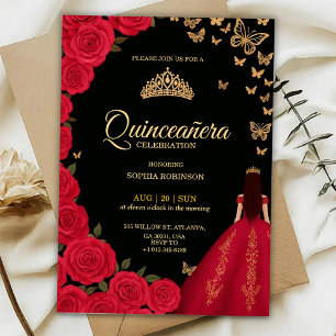 Convite de Quinze Anos elegante com rosas vermelha