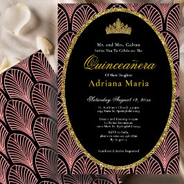 Convite de Quinze Anos Elegante Rosa Art Déco