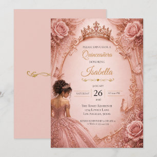 Convite de Quinze Anos em Dourado Rosa