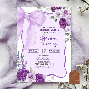Convite de Quinze Anos Floral Coquette com Laço Ro