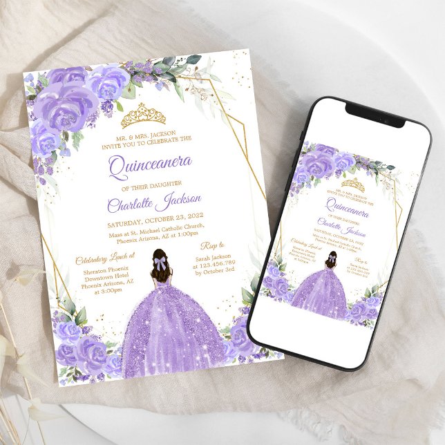 Convite de Quinze Anos Floral Lilás (Criador carregado)