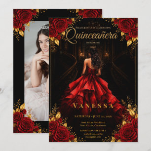 Convite de Quinze Anos Foto Vermelho e Dourado